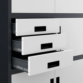 Biurowa szafa metalowa z sejfem na akta i dokumenty FILIP II, 900 x 1850 x 400 mm, antracytowo-biała