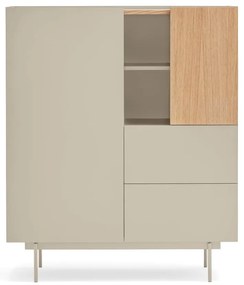 Beżowo-naturalna wysoka komoda w dekorze dębu 100x120 cm Otto – Teulat