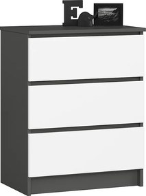 Komoda AKORD K60 Grafit Szary 60 cm 3 szuflady kolor Biały mat 60x40x77 cm