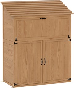 Outsunny Szafka Ogrodowa na Narzędzia z Rozkładanym Stołem, Z Dachem, 110 x 54 x 136 cm, Drewno Świerkowe, Brązowy