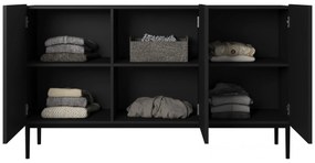 Komoda Nicole 150 cm trzydrzwiowa z ryflowanym frontem - czarny mat / czarne nóżki