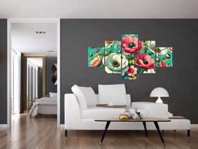 Obraz - Kwiaty na niebieskim tle (125x70 cm)