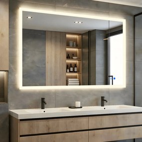Prostokątne lustro do łazienki podświetlane LED 120x70cm z Dual color, Włącznik dotykowy, Mata grzewcza
