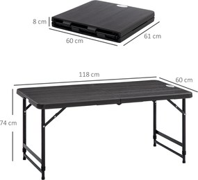 Outsunny Stół na Zewnątrz, Stół Ogrodowy, dla 4 Os., Składany, Regulowana Wysokość, Wygląd Drewna, Szary+Czarny, 118 x 60 x 74 cm