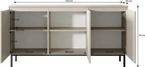 Kaszmirowa komoda do salonu Silk 3-drzwiowa, szer. 150 cm