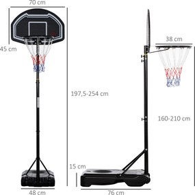 HOMCOM Kosz na Koszykówkę na Zewnątrz, Regulowany Stojak 160-210 cm z Kółkami | Aosom PL
