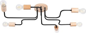 Żyrandol Loft Timbo, Stal/Drewno - 6 Źródło - L.85 X H.16.5 Cm - Czarny/Naturalne Drewno