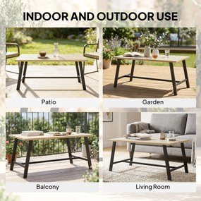 Outsunny Stolik ogrodowy, prostokątny metalowy stolik boczny z blatem w imitacji drewna, 100 x 55 cm, brązowy | Aosom PL