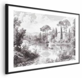 Plakat Pejzaż vintage 90x60 cm z ramą czarną z marginesem ARTGEIST B