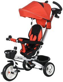 HOMCOM 6-w-1 Dziecięcy Trójkołowiec z uchwytem do pchania, daszkiem, pasem, koszem, dla dzieci powyżej 18 miesięcy, Czerwony