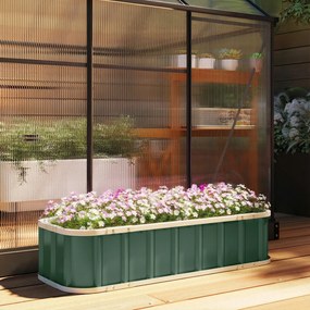 Outsunny Podwyższona grządka stalowa, donica z zatrzaskami, zagięta krawędź, inspekt 136 x 52 x 31 cm Jasnozielony | Aosom PL