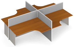 Zestaw parawanów biurowych ze stołem ergonomicznym PRIMO, tekstylny, 4 miejsca, szary/czereśnia