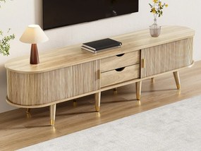 Meble pod TV 175x38x45 cm - 2 fronty przesuwne z rattanu - 2 szuflady - Kolor naturalny