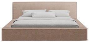 Jasnoróżowe tapicerowane łóżko dwuosobowe ze schowkiem i stelażem 140x200 cm Noho – Makamii