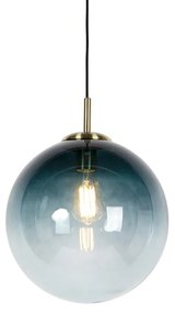 Lampa wisząca w stylu art deco mosiądz z oceanicznym niebieskim szkłem 33 cm - Pallon ArtDeco Oswietlenie wewnetrzne