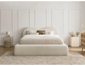Beżowe tapicerowane łóżko dwuosobowe ze schowkiem ze stelażem 180x200 cm Orlane – Bobochic Paris