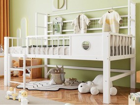 Łóżko dziecięce 90x200cm - Rama metalowa - Z przegródkami do przechowywania - Biały (materac nie jest wliczony w cenę)