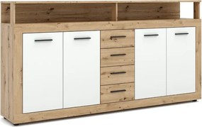 Komoda Czterodrzwiowa z Szufladami BLAGO 190 cm Dąb Artisan/Biały Nowoczesna