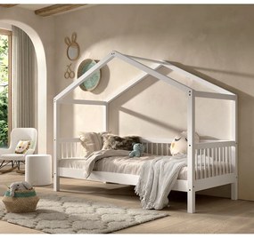 Białe łóżko dziecięce z litego drewna bukowego w kształcie domku z wysuwanym łóżkiem 90x200 cm Forrest – Vipack
