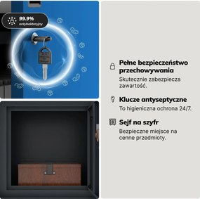Szafa biurowa metalowa z sejfem antracytowo-niebieska, 900x1850x400 mm: FILIP II