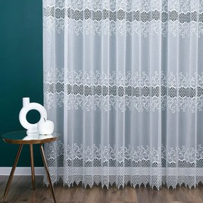Firana biała z gipiurą Kulki dekoracyjna trzy pasy - wys. 280 cm