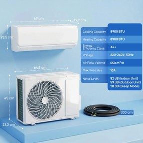 HOMCOM Klimatyzator mini-split 9000 BTU i pompa ciepła, klimatyzator inwerterowy z WiFi i zestawem instalacyjnym | Aosom PL