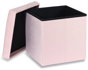 Różowy składany taboret CUBEXO VELVET M