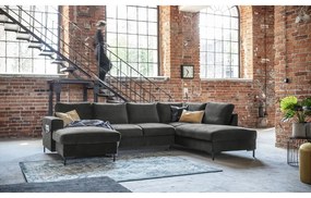 Ciemnoszara aksamitna rozkładana sofa w kształcie litery "U" Miuform Lofty Lilly, prawostronna