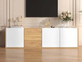 Szafa pod TV - można zawiesić na ścianie lub postawić na podłodze - Płyta wiórowa - biały i naturalny