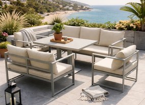 Zestaw mebli ogrodowych Bellagio NM2011-G-BR z sofami, fotelami i ławostołem, szary, poduszki beżowe