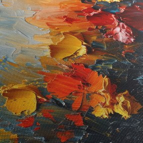 Obraz - Abstrakcyjny obraz kwiatów III. (z zegarem) (90x30 cm)