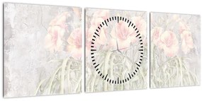 Obraz - Freska lilii (z zegarem) (90x30 cm)