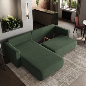Masseno Narożnik TURIN z funkcją spania i pojemnikiem na pościel do Salonu, Rozkładana sofa - Zielony, SORO 72