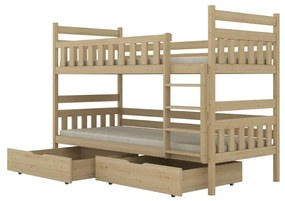 Łóżko piętrowe BARTEK 200x80 sosna nielakierowana drewniane z szufladami KOCOT KIDS