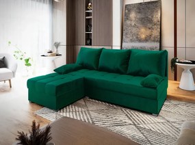 PROMOCJA Ciemnozielona rozkładana narożna sofa ZENA, dwustronna II. klasa