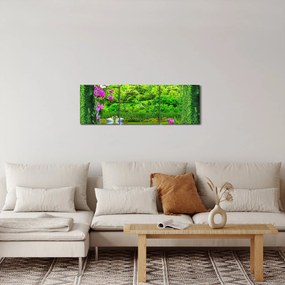 Obraz - Magiczny ogród z łabędziami (z zegarem) (90x30 cm)