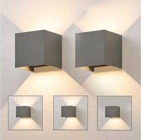 NETTLIFE Kinkiet LED 5W, 2 sztuki - szary kinkiet zewnętrzny/wewnętrzny, regulowana podwójna wiązka wodoodporna IP65 230V 3000K