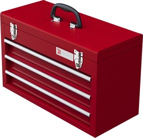 DURHAND Skrzynka narzędziowa z 3 szufladami, górną komorą, zamknięciami, uchwytem, 51x22x32 cm, Czerwona