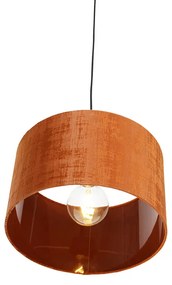 Lampa wisząca czarna klosz welurowy pomarańczowy 35cm - Combi Nowoczesny Oswietlenie wewnetrzne