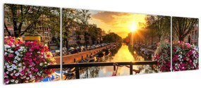 Obraz - Wschód słońca w Amsterdamie (170x50 cm)