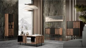 Witryna Madera W-1 – nowoczesna witryna orzechowa z czarnymi akcentami, elegancja i funkcjonalność w Twoim salonie