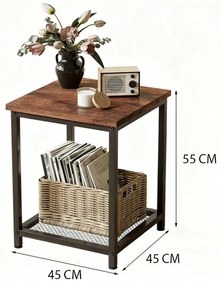Stolik kawowy kwadratowy pomocniczy boczny z półką retro vintage loft 55 cm