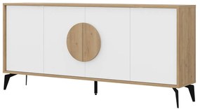 Biała niska komoda w dekorze dębu 180x82 cm Vae – Marckeric