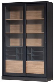 Czarno-naturalna witryna z litego drewna sosnowego z drzwiami przesuwnymi 125x200 cm James – WOOOD