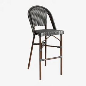 Wysoki Stołek Brielle Bistro Z Możliwością Sztaplowania, Z Oparciem Z Aluminium I Syntetycznego Rattanu Grafitowa Szarość & ↑75 Cm - Sklum