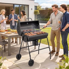 Outsunny Grill węglowy Metal BBQ z pokrywą Termometr Koła Wózek grillowy 95x71,5x102 cm Czarny