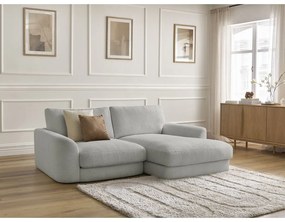 Jasnoszary narożnik z materiału bouclé (prawostronny/z szezlongiem) Leonore – Bobochic Paris
