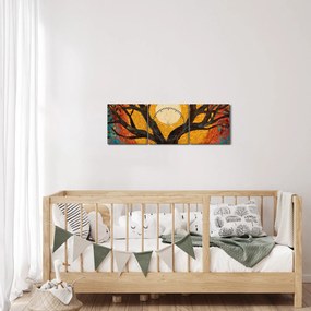 Obraz - Słońce w koronie drzewa życia (z zegarem) (90x30 cm)