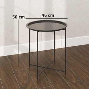 Stolik Ogrodowy Outsunny, Okrągły Stolik Pomocniczy na Zewnątrz z Wyjmowaną Tacką, Składane Nogi, Stolik na Taras, Czarny