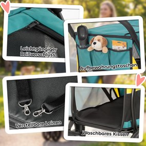 PawHut Składany wózek dla psa do 20 kg z poduszką, oknami z siatki, kieszenią tylną, 92 x 63 x 95 cm, ciemnozielony | Aosom PL